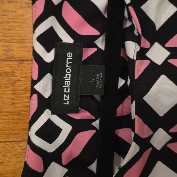LIZ CLAIBORNE WOMENS BLACK & PINK SYMMETRICAL SMALL CAP SLEEVES DRESS SIZE LARGE - Picture 5 of 11
